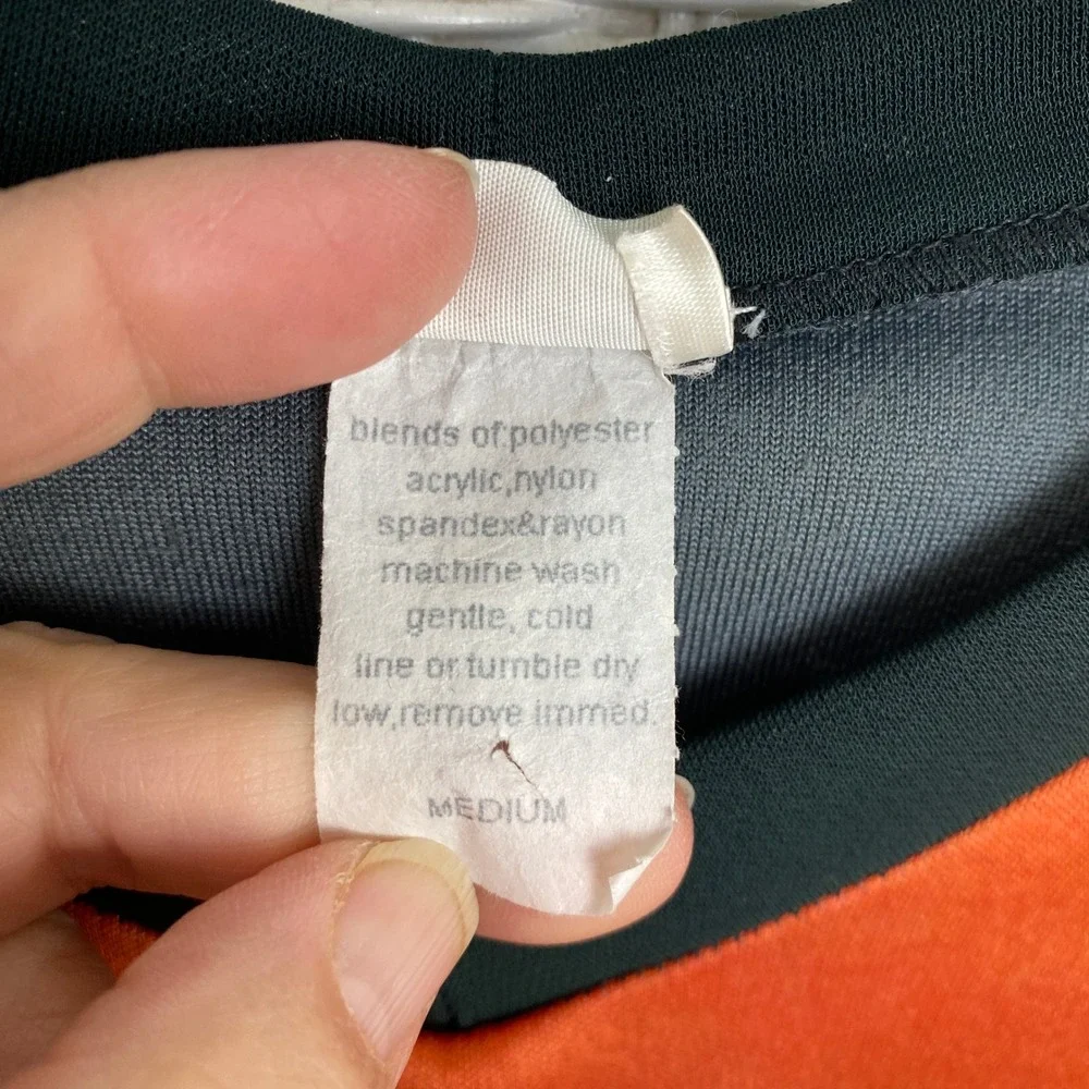 Scoop! Y2K Geisha Print Top Black Sheer Sleeve Orange Graphic Retro Novelty M - Picture 5 of 11